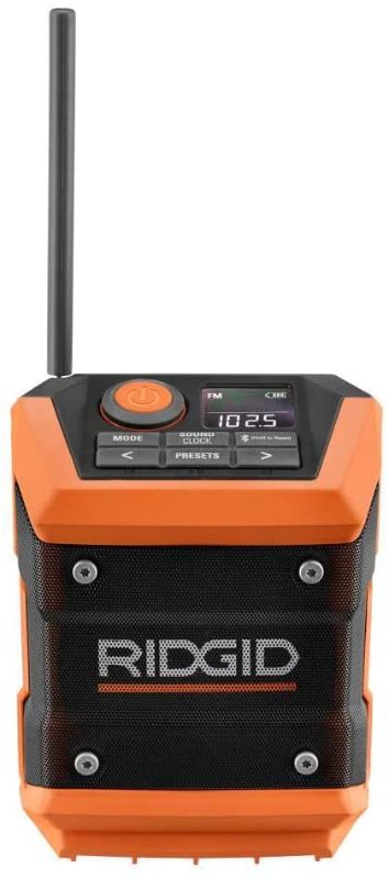 Photo 1 of *USED*
Ridgid R84086B 18V Lithium Ion Cordless Mini Bluetooth Radio w/ Clock and USB Smart Phone Charging (Battery and Charger Not Included / Radio Only)
