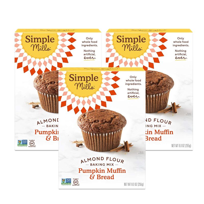 Photo 1 of *EXPIRES Nov 20 2021* 
Simple Mills Almond Flour Baking Mix, Gluten Free Pumpkin Bread Mix, Muffin pan ready, Made with whole foods, 3 Count (Packaging May Vary)
