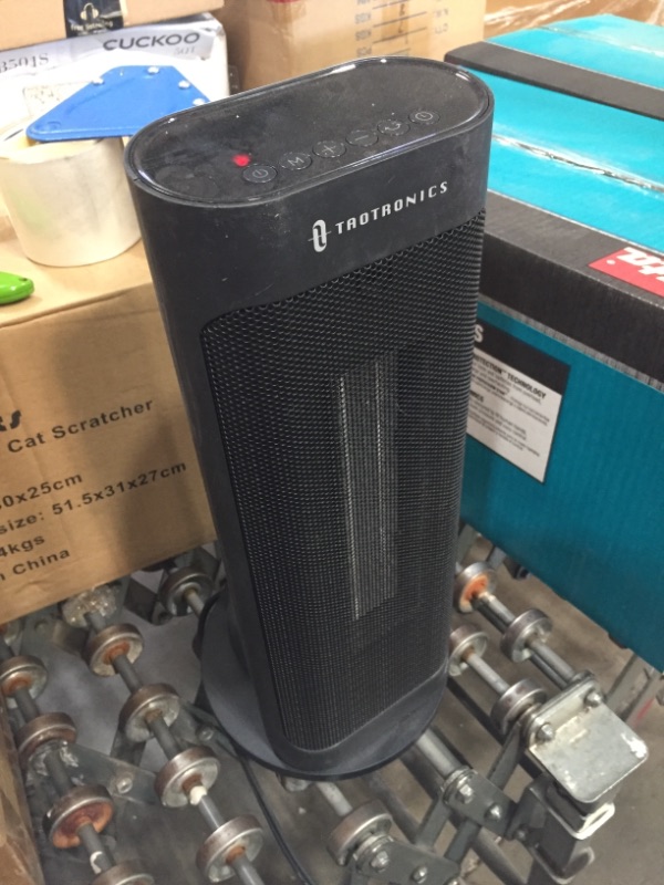 Photo 2 of *USED*
*MISSING remote* 
Space Heater, TaoTronics PTC 1500W Fast Quiet Heating Ceramic Tower Heater Oscillating Portable Heater with Remote Control Programmable Thermostat ECO Mode 12H Timer LED Display
