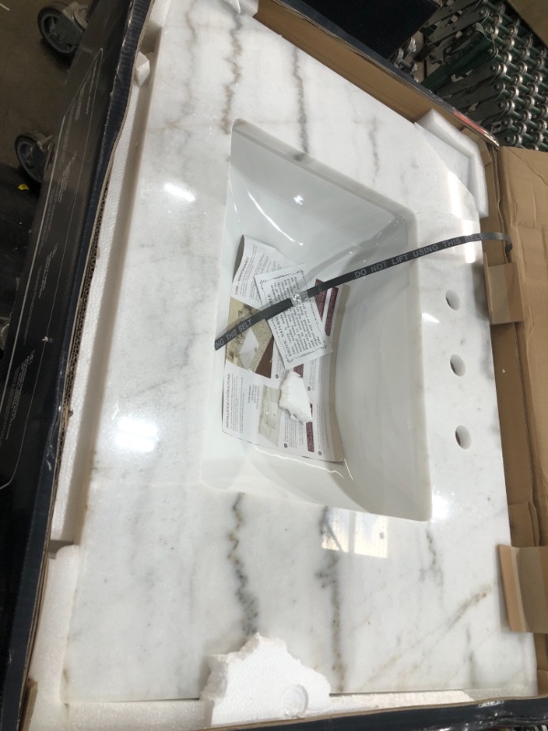 Photo 4 of 31 in. W x 22 in. D Marble Single Sink Vanity Top in Arabescato Venato with White Sink