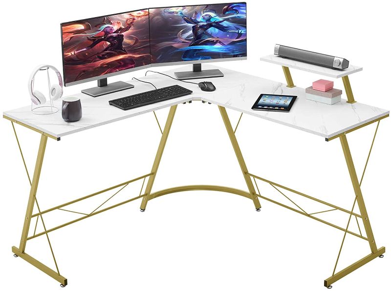 Photo 1 of 
Mr IRONSTONE L-Shaped Desk 50.8" Computer Corner Desk, Home Gaming Desk, Office Writing Workstation with Large Monitor Stand, Space-Saving, Easy to Assemble(Laminate Marble)
