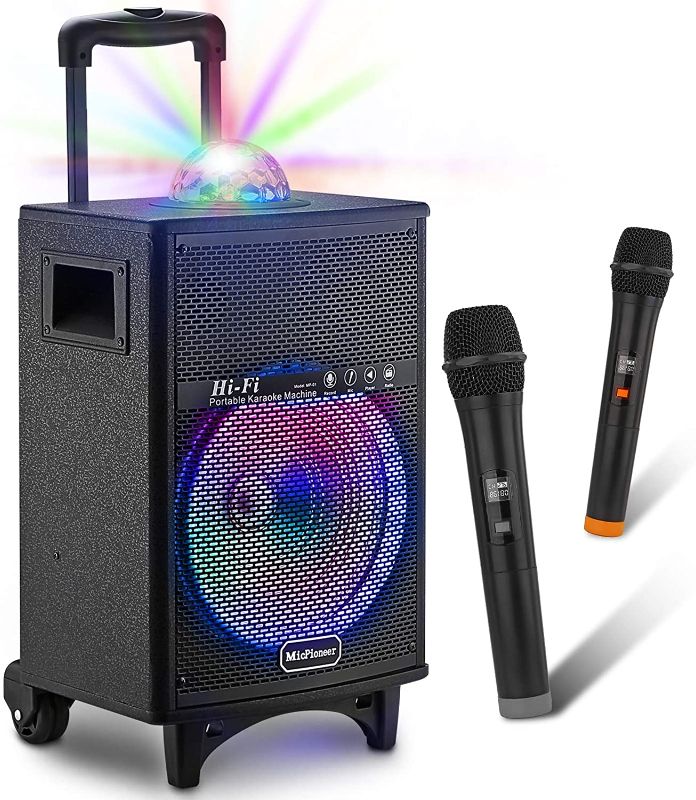 Photo 1 of MicPioneer Bluetooth Karaoke Machine for Kids & Adults with 2 Wireless Microphones, Portable Karaoke Speaker with Disco Lights, Toys Gift for Kids, Boys & Girls turns on but does not charge properly
