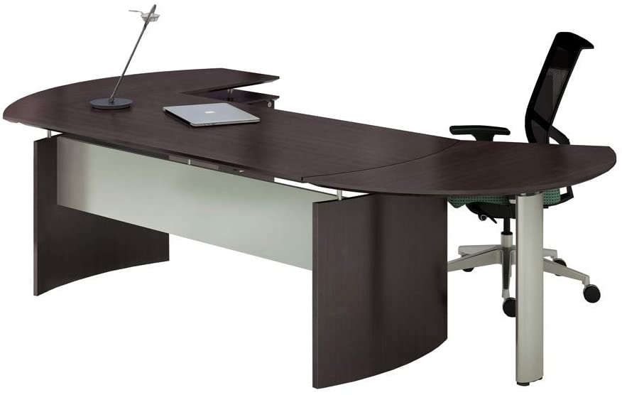 Photo 1 of Mayline Medina Right Curved Desk Extension for use with Desks, sold separately, Mocha Laminate
