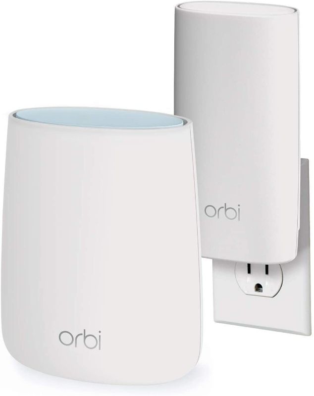 Photo 1 of NETGEAR Orbi Compact Wall-Plug Whole Home Mesh WiFi System - WiFi router and wall-plug satellite extender with speeds up to 2.2 Gbps over 3,500 sq. feet, AC2200 (RBK20W)
