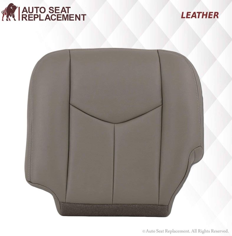 Photo 1 of 2003 2004 2005 2006 Chevy Suburban Leather Seat Cover, Chevy Tahoe Driver Bottom Seat Cover Replacement (Genuine Leather, Light Gray (Pewter Gray))
