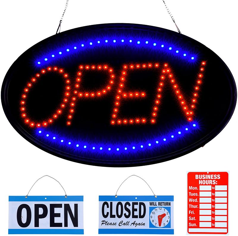 Photo 1 of LED Open Sign for Business - 23 x 14 inch (Large Size) Open Sign - Neon Open Sign - Dual Modes (Flashing LED & Steady Light) - 
