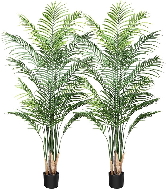Photo 1 of  Artificial Areca Palm Plant 6Feet Fake Tropical Palm Tree, Perfect Faux Dypsis Lutescens Plants in Pot for Indoor Outdoor House Home Office Garden Modern Decoration Housewarming Gift-2Pack
