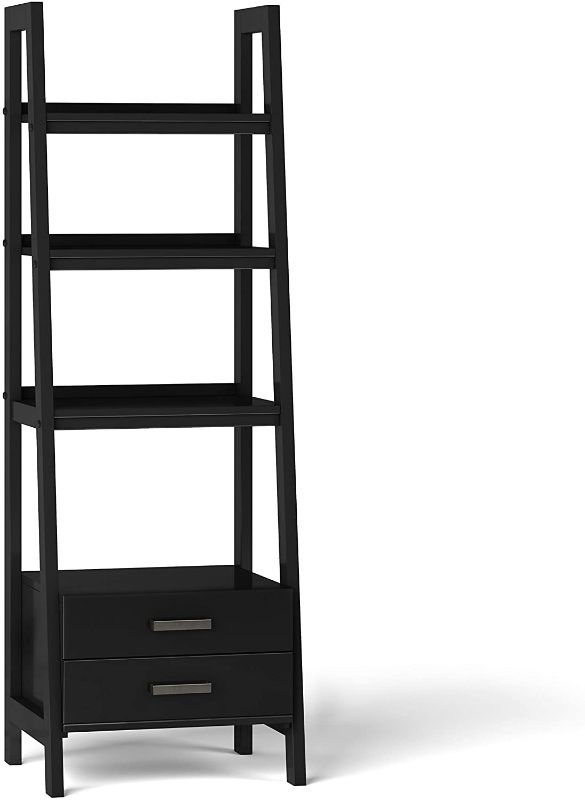 Photo 1 of Simpli Home Sawhorse Solid Wood Ladder Shelf With Storage, Black