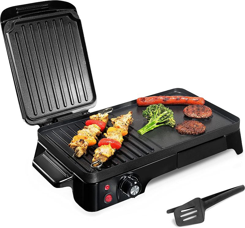 Photo 1 of 2-in-1 Panini Press Grill Gourmet Sandwich Maker & Griddle, Nonstick Coating, Temperature Control, Oil Tray, Countertop Removable Drip Tray 1500W - NutriChef
