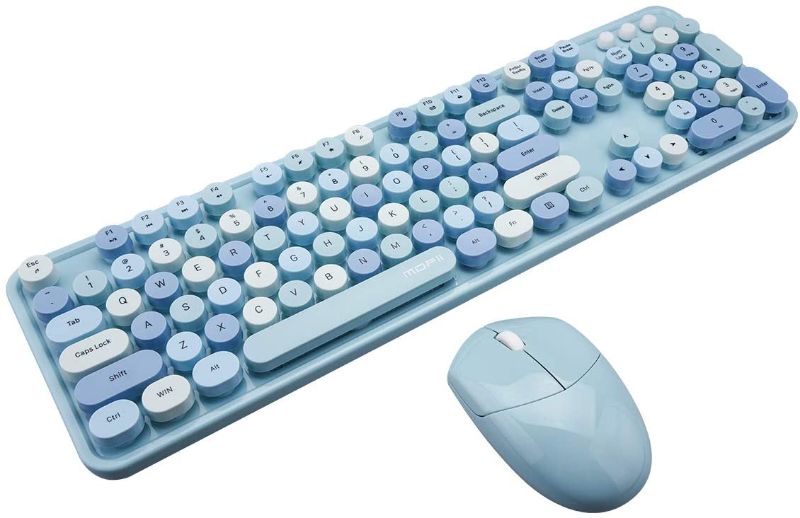 Photo 1 of MOFii Wireless Keyboard and Mouse Set, 2.4G Cute Retro Keyboard with Colorful Round Keys, Full Size Computer Bubble Keyboard with Number Pad Best for PC Desktop Windows(Blue Colorful)
