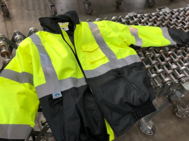 Photo 2 of PYRAMEX RJ3210L RJ32 Series Jackets Hi-Vis Lime Bomber Jacket with Quilted Lining - Size Large
