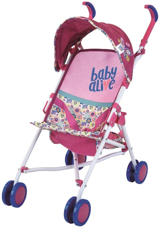 Photo 1 of Baby Alive Doll Stroller with Retractable Canopy (D82091), Safety Harness for Baby Doll, Two-Toned Handle & Wheels, Storage Basket, Fits Dolls up to 24 inches - Foldable for Easy Toy Storage, Age 3+
