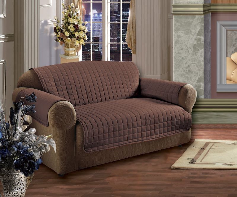 Photo 1 of  Dark Brown Chocolate Quilted Sofa Cover model and size unknown 