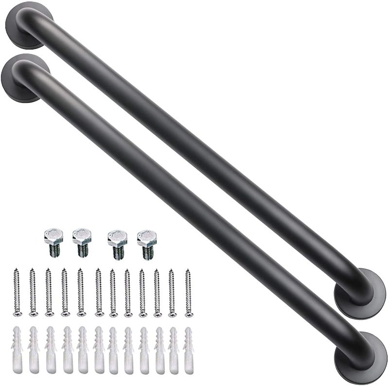 Photo 1 of 2 Pack 24 Inch Black Shower Grab Bar, iMomwee Stainless Steel Bathroom Grab Bar Handle, Bathroom Shower Balance Bar,Safety Hand Rail Support,Handicap Elderly Senior Assist Bath Handle(1.25" Diameter)
