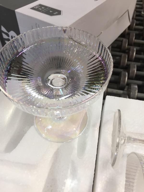 Photo 1 of Omita Iridescent Summit Coupe Glass Set of 4 Vintage Stem Design for Manhattan Cocktail Champagne Prohibition Aperitif Wine Rainbow Unicorn Shimmering Little Cute Glassware
