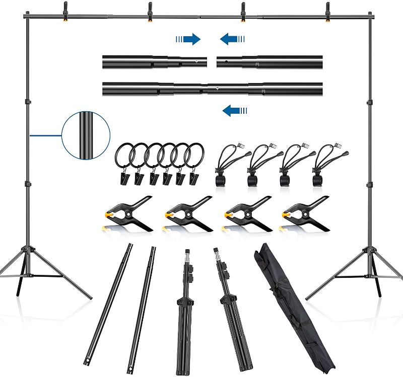 Photo 1 of FUDESY Backdrop Stand 7x10Ft Adjustable Photography Background Support System Kit for Photo Video Studio with Carry Bag,Spring Clamps
