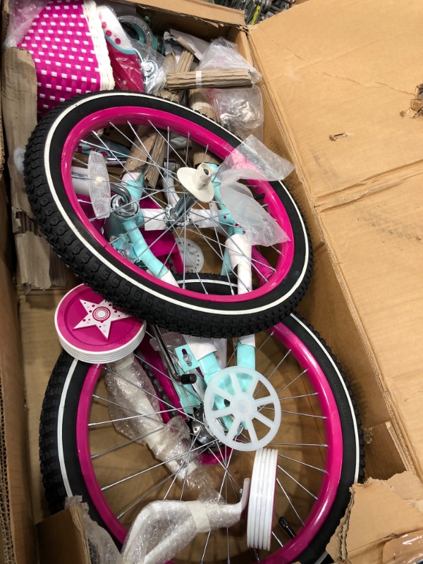 Photo 2 of ***MISSING HARDWARE*** JOYSTAR Paris Girl's Bike for Ages 3-9 Years Old, Children Bike with Training Wheels for 12" 14" 16" 18" Kid's Bike, Kickstand for 18" Kids Bicycle, Blue & Pink
