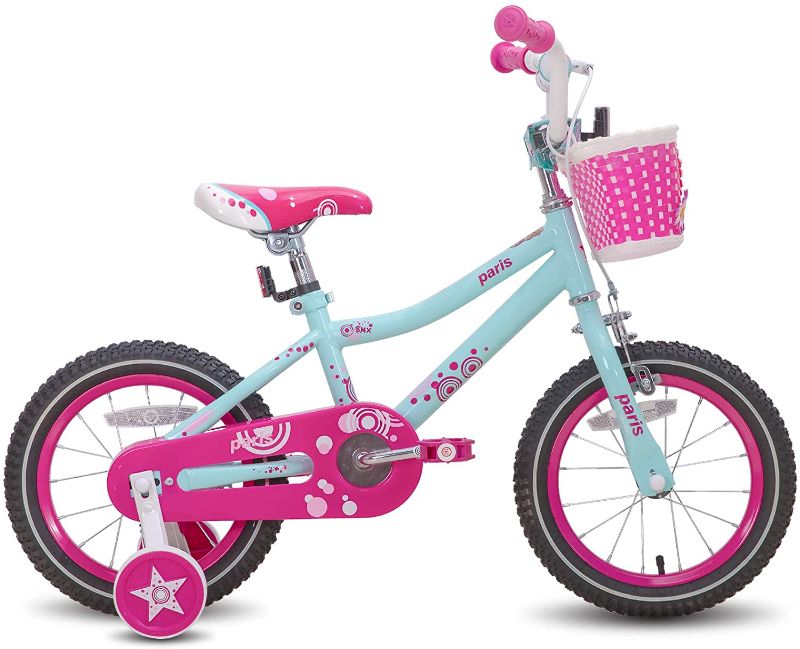 Photo 1 of ***MISSING HARDWARE*** JOYSTAR Paris Girl's Bike for Ages 3-9 Years Old, Children Bike with Training Wheels for 12" 14" 16" 18" Kid's Bike, Kickstand for 18" Kids Bicycle, Blue & Pink
