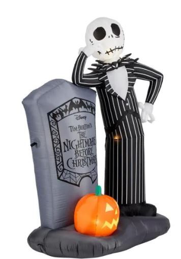 Photo 1 of 6 ft. LED Jack Skellington with Tombstone Airblown Disney Halloween Inflatable
