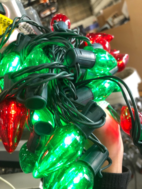 Photo 2 of 16 ft. 25-Light Smooth LED C9 Super Bright Steady-Lit Red and Green Lights Christmas String Lights 2 PK 
