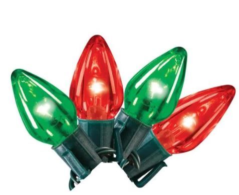 Photo 1 of 16 ft. 25-Light Smooth LED C9 Super Bright Steady-Lit Red and Green Lights Christmas String Lights 2 PK 
