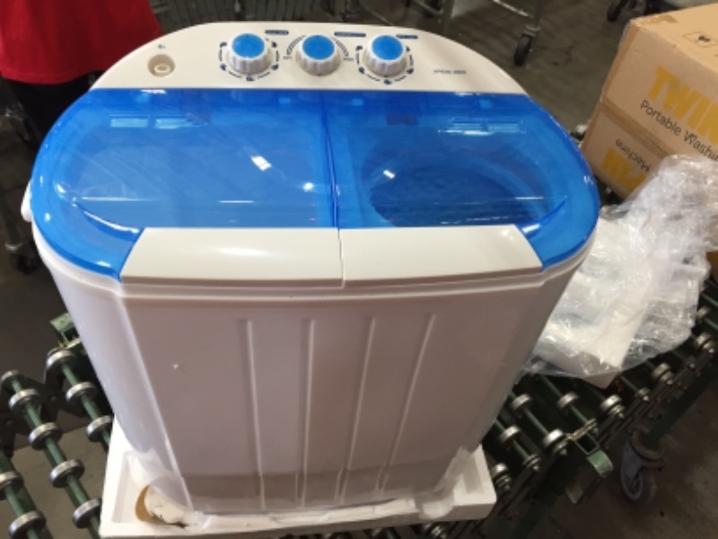 Photo 2 of  Compact Mini Twin Tub Washing Machine w/Wash and Spin Cycle, Built-in Gravity Drain, 9lbs Capacity For Camping, Apartments, Dorms, College Rooms, RV’s, Delicates and more
