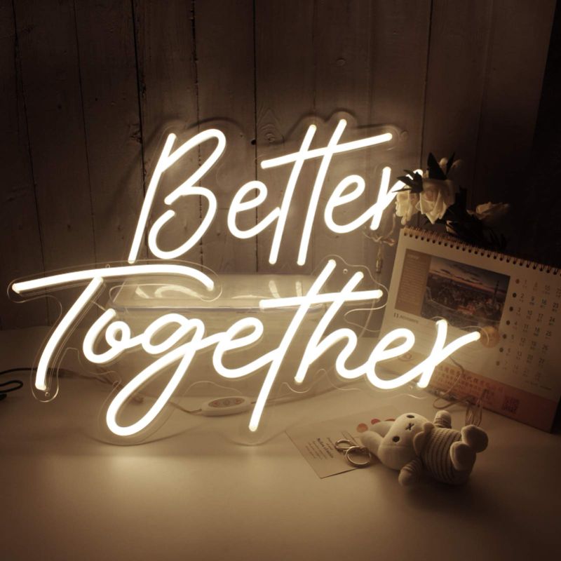 Photo 1 of (MISSING POWER CORDS) 
Better Together Neon Lights Signs for Wall Decor, Engagement Party, Night Lights for Backdrop, Photo Prop, LED Tube Sign for Decoration Warm White 23.5x10.5 & 17.5x8.5Inches
