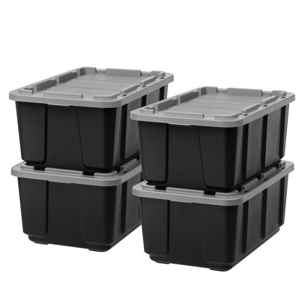 Photo 1 of (MISSING 2 TOTES) 
IRIS 27 Gallon Utility Tough Tote, 4 Pack, Black with Gray Lid
