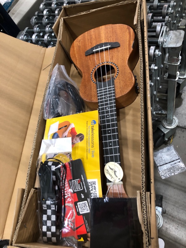 Photo 2 of Acoustic Electric Ukulele and Amplifier Kit 23" Tenor 4 String Professional Mahogany Uke w/ 3W Amp, Strap, 4 Celluloid Picks, Gig Bag, Cleaning Cloth, Strings, For Beginners & Advanced
