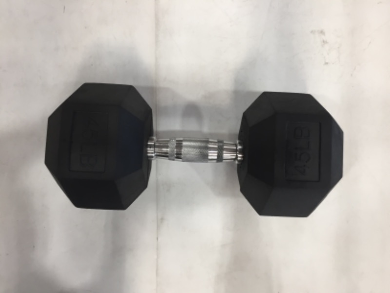 Photo 2 of 45LB Amazon Basics Rubber Encased Hex Dumbbell Hand Weight (USED)
