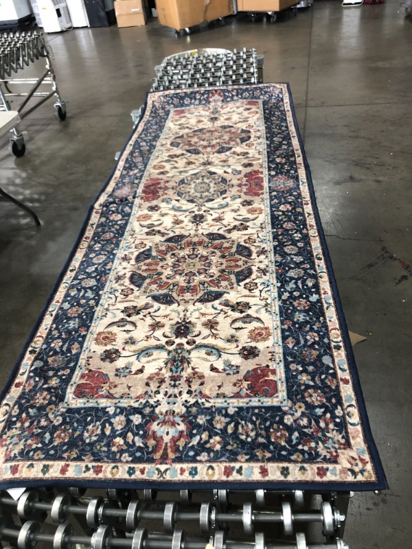 Photo 1 of 2.5ft x 7ft ruggable area rug, floral design, red, beige and blue