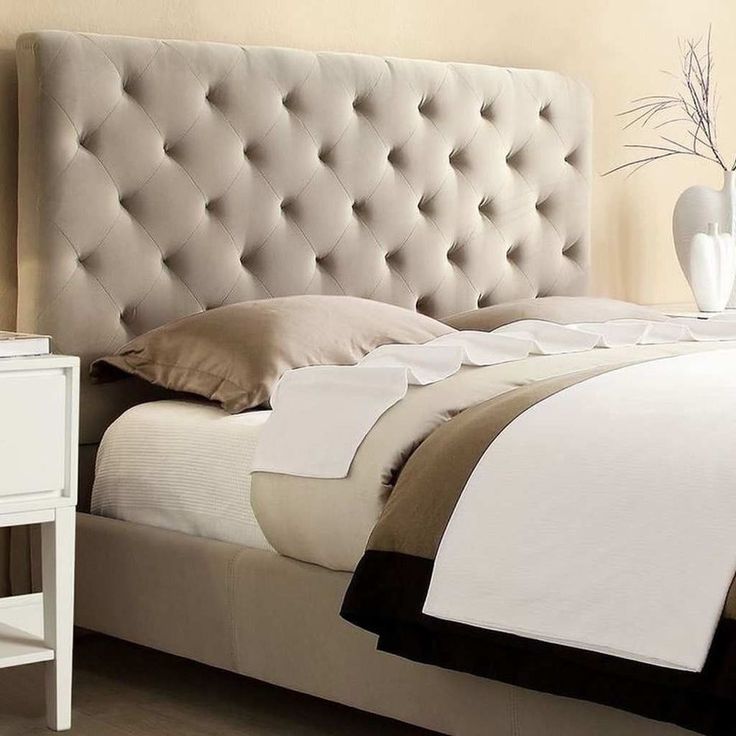 Photo 1 of Platform Bed Queen Tufted Headboard Frame Bedroom Furniture Taupe Velvet, 76" x 80", King size headboard
