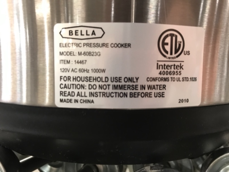 Photo 6 of Bella 10-In-1 Multi-Use Programmable Pressure Cooker, Slow Cooker, Rice Cooker, Steamer, Saut195169 Warmer with Searing