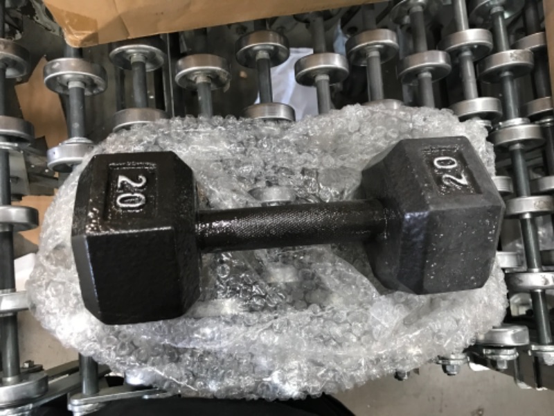 Photo 1 of 20 lb Black Rubber Coated Hex Dumbbells Weight