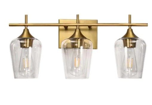 Photo 1 of 20.9 in. 3-Light Gold Vanity Light with Frosted Glass Shade
