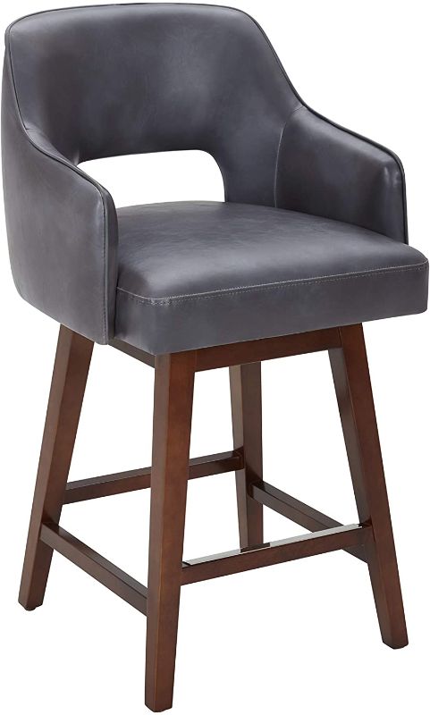 Photo 1 of Amazon Brand – Rivet Malida Mid-Century Modern Faux Leather Open Back Swivel Kitchen Counter Stool, 37"H, Grey
