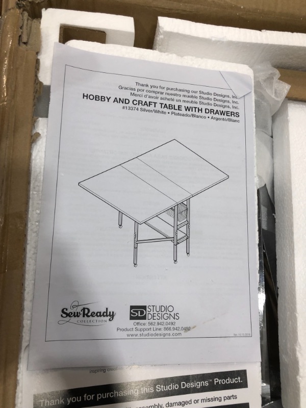 Photo 2 of Studio Designs Sew Ready Mobile Height Adjustable Hobby and Craft Cutting Table with Drawers in Silver/White (13374)
