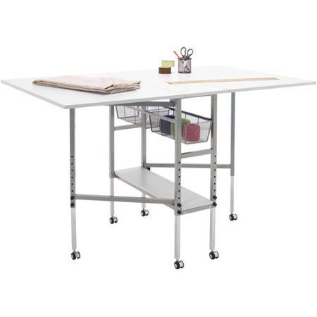 Photo 1 of Studio Designs Sew Ready Mobile Height Adjustable Hobby and Craft Cutting Table with Drawers in Silver/White (13374)
