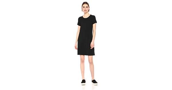 Photo 1 of Essentials Women's Solid Short-Sleeve Scoopneck Swing Dress, Black, L
