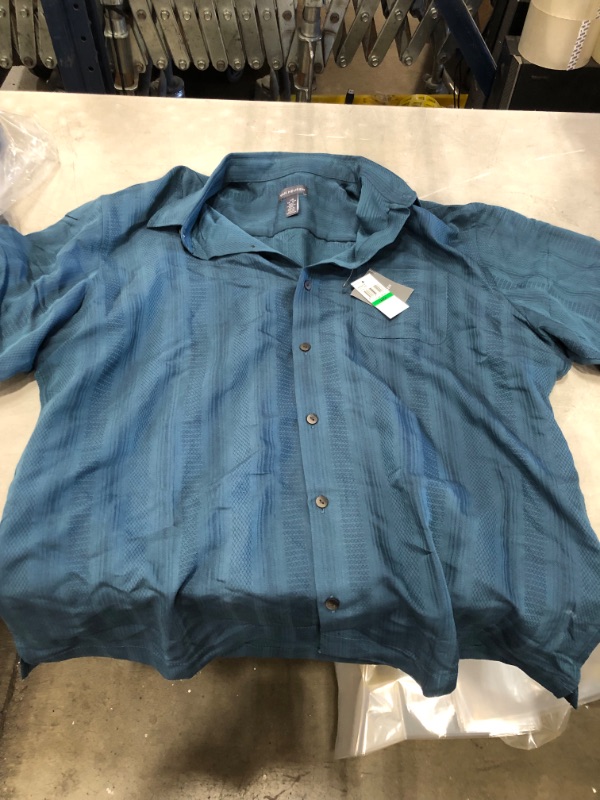 Photo 2 of Van Heusen Men's Air Short Sleeve Button Down Poly Rayon Shirt, Turquoise Mallard, L