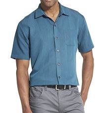 Photo 1 of Van Heusen Men's Air Short Sleeve Button Down Poly Rayon Shirt, Turquoise Mallard, L