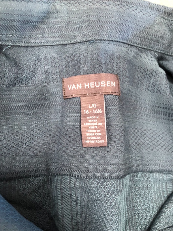 Photo 3 of Van Heusen Men's Air Short Sleeve Button Down Poly Rayon Shirt, Turquoise Mallard, L