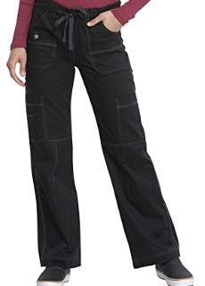 Photo 1 of Dickies Gen Flex Women Scrubs Pant Low Rise Drawstring Cargo 857455, Black, Medium Petite 
