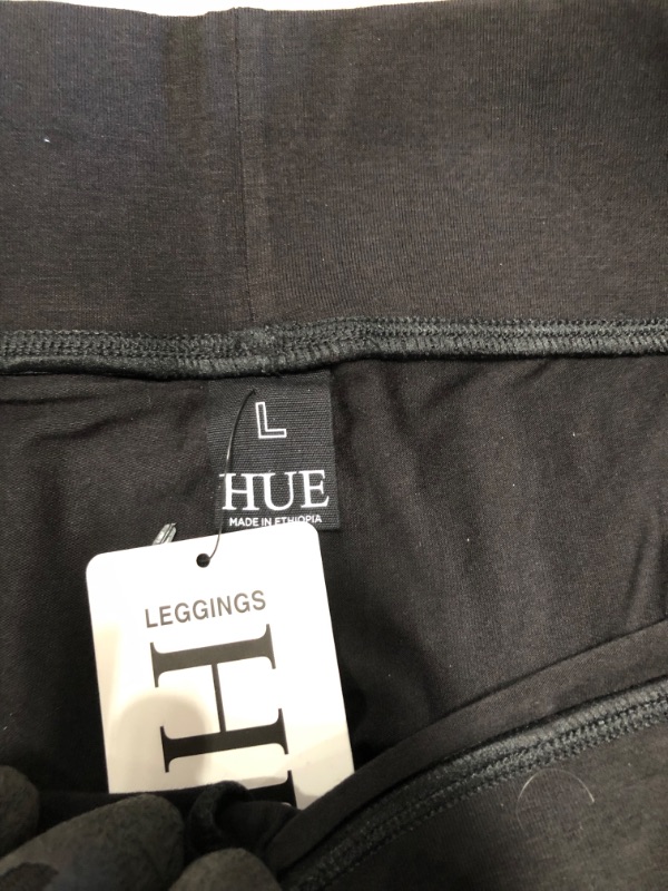 Photo 3 of HUE Women's Cotton Ultra Legging with Wide Waistband, Black, Large