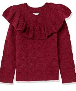 Photo 1 of Amazon Essentials Girls' Soft Touch Ruffle Sweater, XS (4-5), Berry
