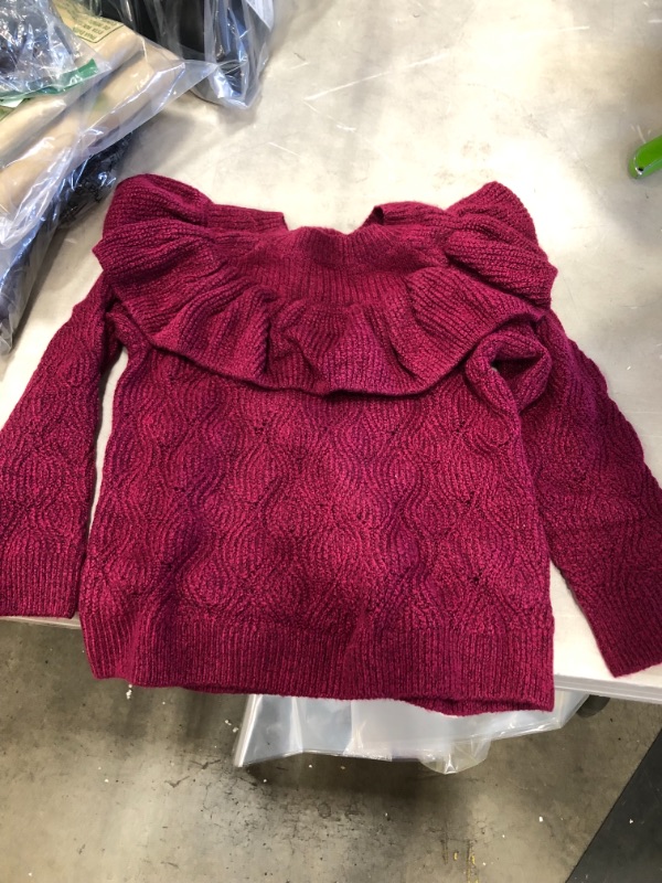 Photo 2 of Amazon Essentials Girls' Soft Touch Ruffle Sweater, XS (4-5), Berry
