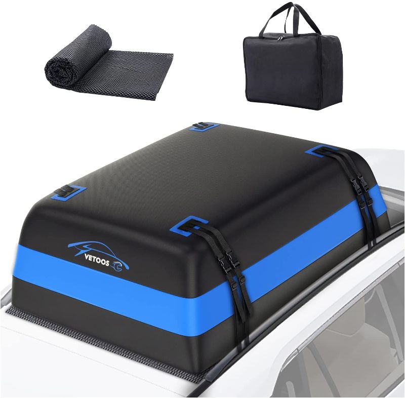 Photo 1 of *MISSING carrying bag*
Vetoos 21 Cubic Feet Car Rooftop Cargo Carrier Bag, Soft Roof Top Luggage Bag for All Vechicles SUV with/Without Racks - Waterproof Zip, Anti-Tear 700D PVC, with Storage Bag & Anti-Slip Mat
