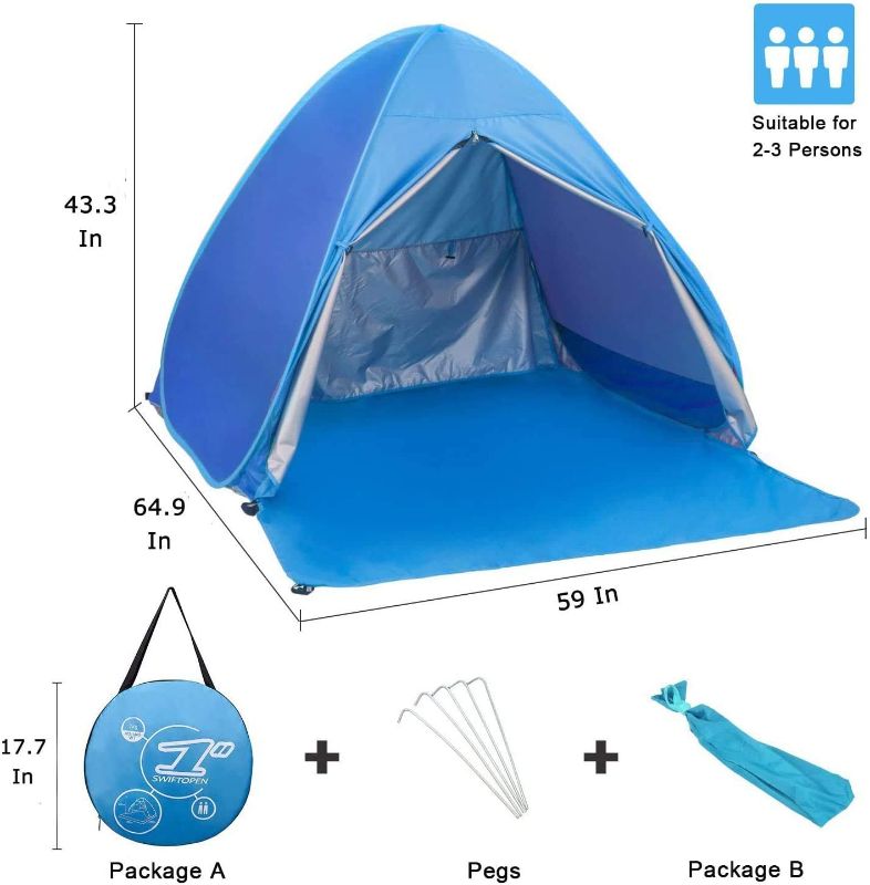 Photo 1 of *SEE last picture for damage*
Sumelay Pop Up Beach Tent Shade Sun Shelter UPF 50+ Canopy Cabana 2-3 Person for Adults Baby Kids Outdoor Activities Camping Fishing Hiking Picnic Touring, Blue
