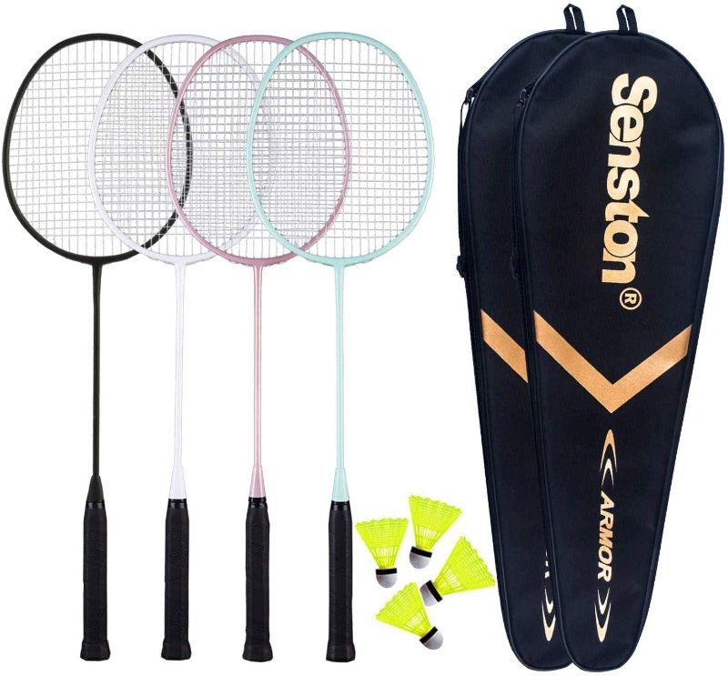 Photo 1 of *MISSING 1 racket and 1 badminton* 
Senston Badminton Rackets 4 Pack, Badminton Set Including 2 Badminton Bag/4 Rackets/4 Nylon Badminton
