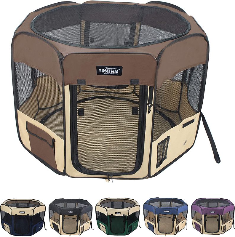 Photo 1 of *USED*
*MISSING carrying bag* 
EliteField 2-Door Soft Pet Playpen, Exercise Pen, Brown+Beige, 36" x 36" x 24"H
